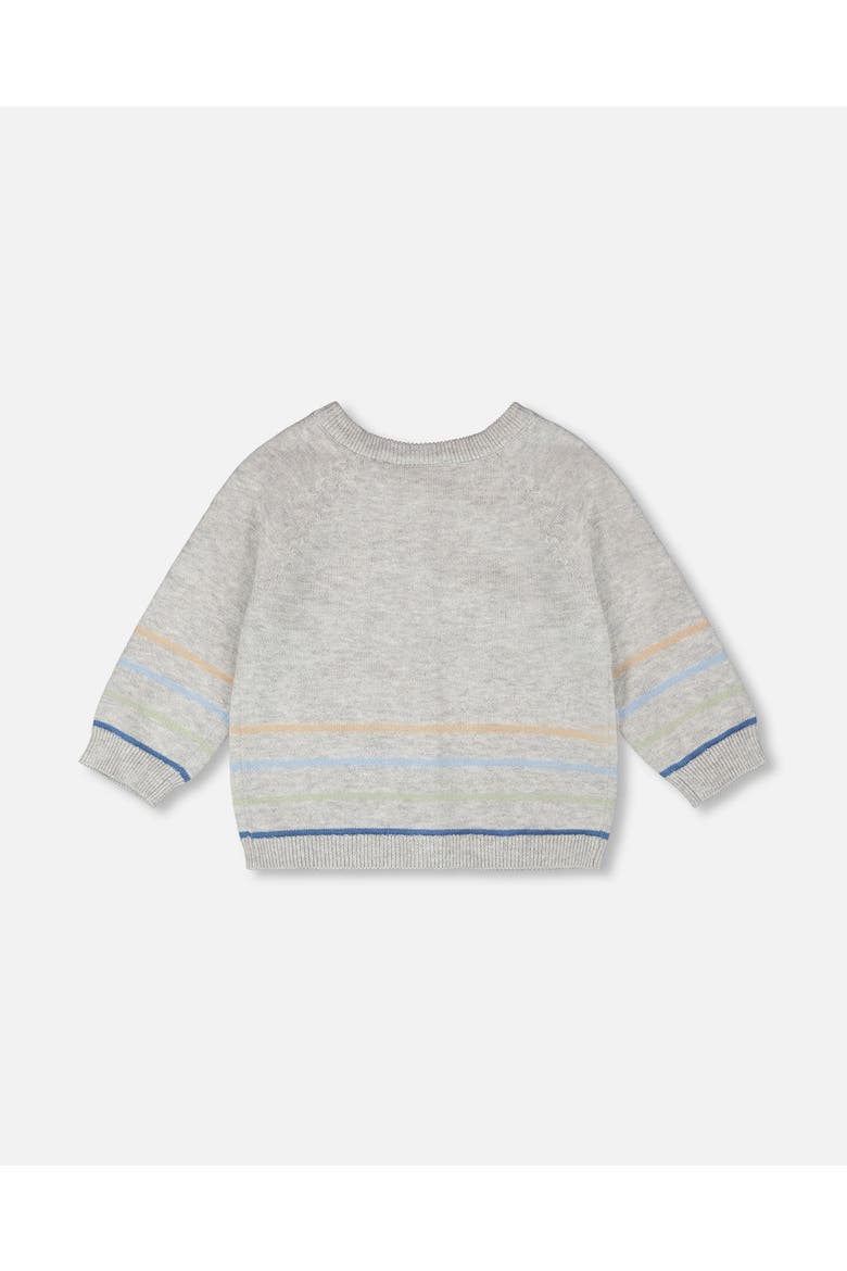 Boy Cotton Knit Striped Button Front Cardigan, Alternate, color, Light Heather Grey