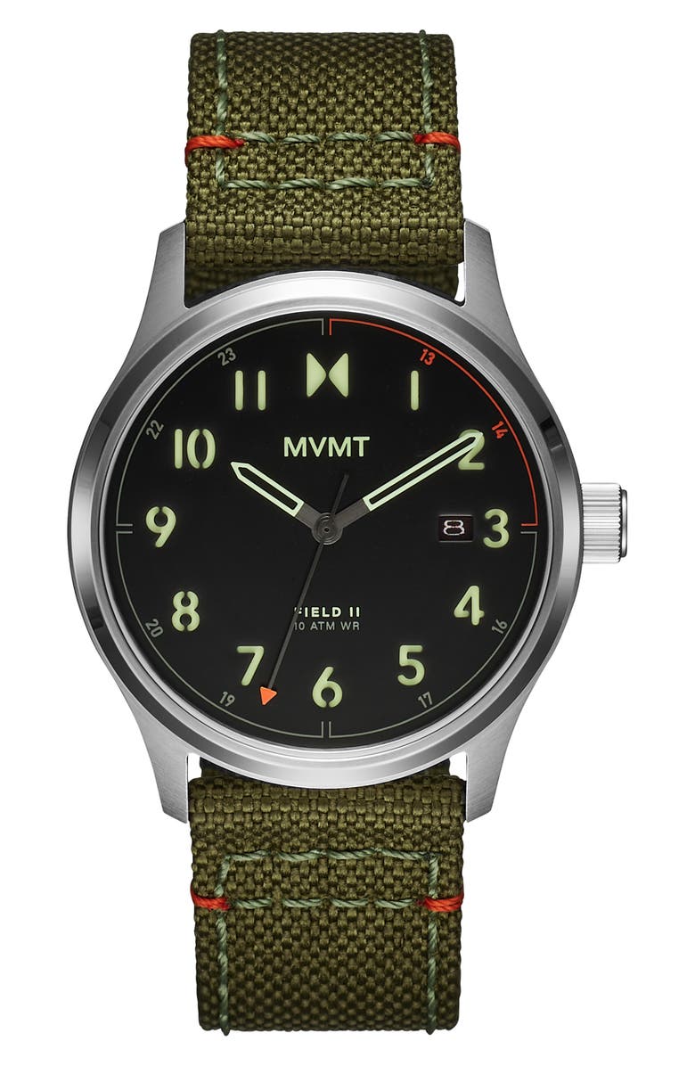 MVMT WATCHES Field II Nylon Strap Watch, 41mm, Main, color, 