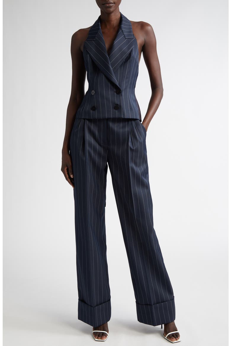 Pinstripe Tailored Halter Vest, Alternate, color, NAVY