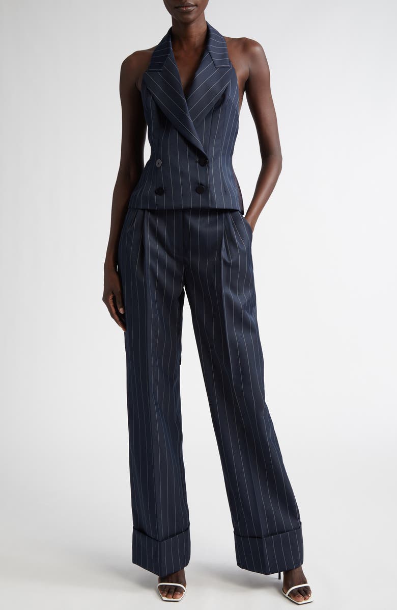 LaQuan Smith Pinstripe Tailored Halter Vest, Alternate, color, 