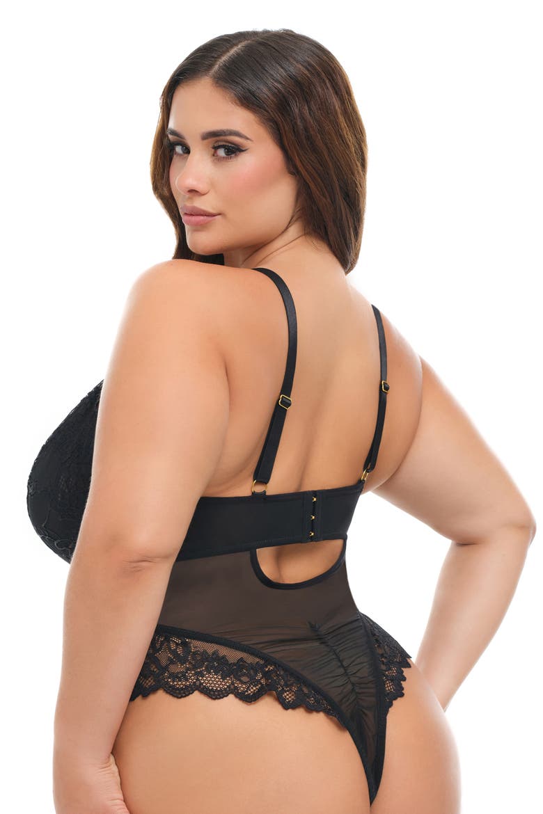 Valentine Lace Teddy, Alternate, color, BLACK