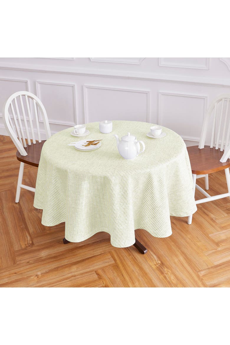 Linen Round Tablecloth - Narrow Stripe, Alternate, color, Sage and White