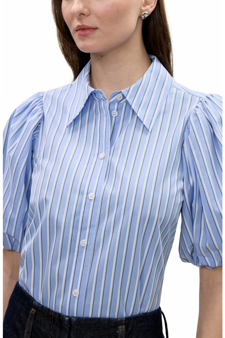 Priya Poplin Blouse, Alternate, color, BLUE STRIPE COMBO