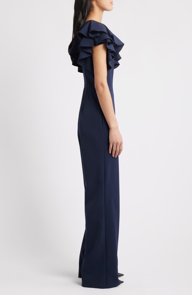 Eliza J One-Shoulder Ruffle Jumpsuit, Alternate, color, Navy