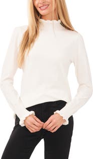 CeCe Ruffle Mock Neck Sweater