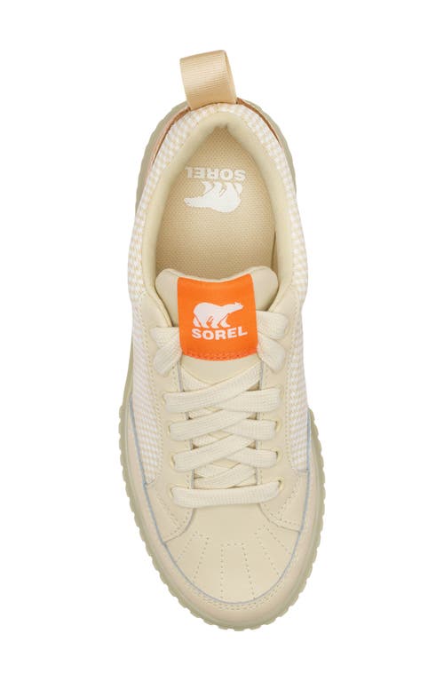 Sorel Ona Ave Check Mixed Leather Sneakers In Bleached Ceramic/light Aloe