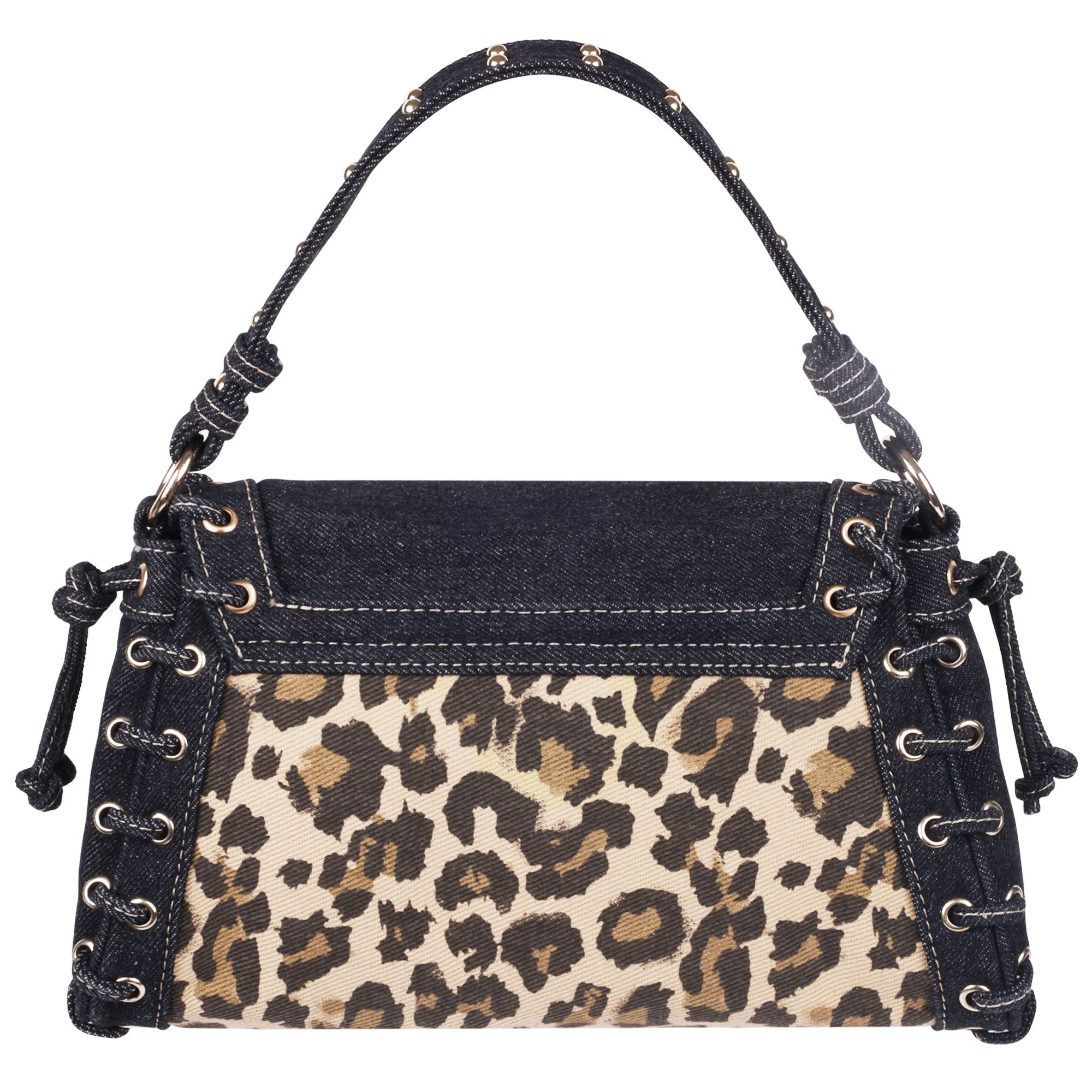 True Religion Denim Leopard Eyelet Trim Flap Bag, Alternate, color, Leopard/Black