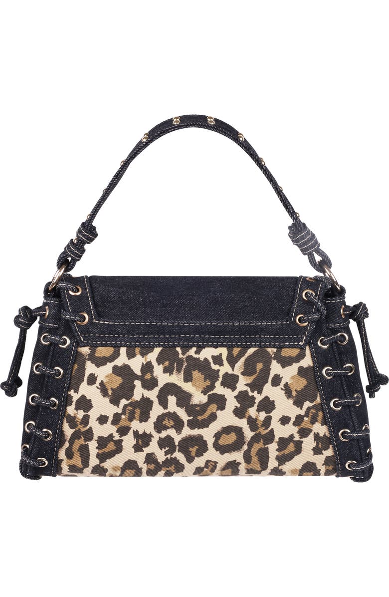 True Religion Denim Leopard Eyelet Trim Flap Bag, Alternate, color, Leopard/Black