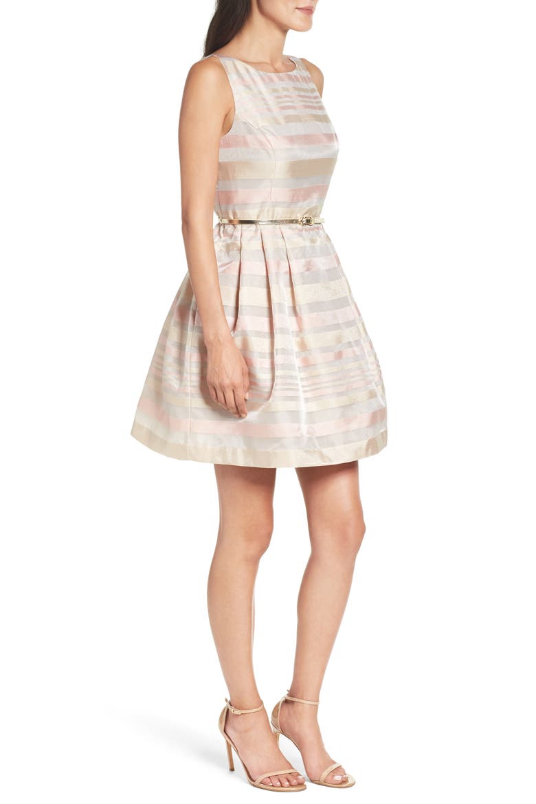 Stripe Fit & Flare Dress, Alternate, color, PINK COMBO