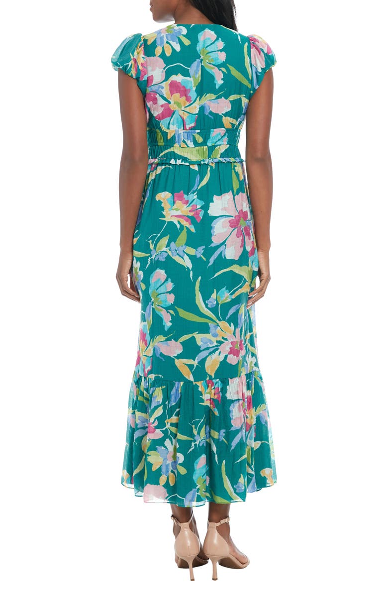 London Times Floral Cap Sleeve Tiered Maxi Dress, Alternate, color, Teal/Cornflower Blue