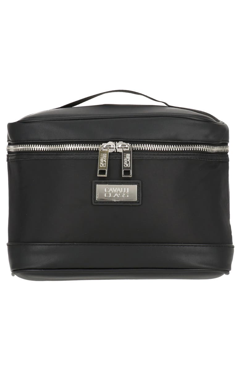 Roberto Cavalli Perfect Cosmetic Bag, Main, color, Black/ Silver