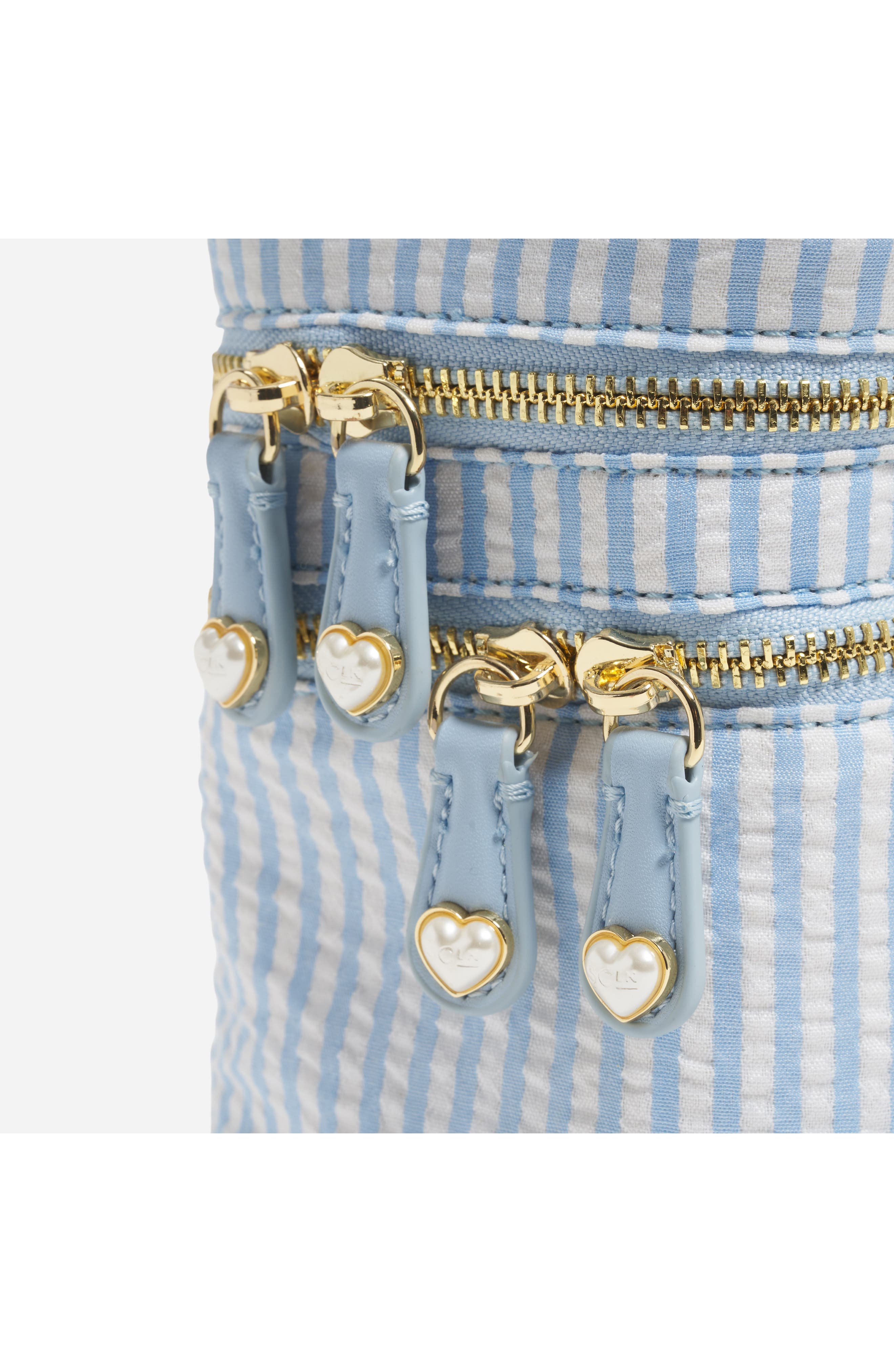 Double Zip Vanity Case, Alternate, color, BLUE SEERSUCKER