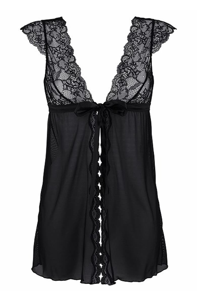 LASCANA Women's Tie Front Lace Babydoll, Alternate, color,