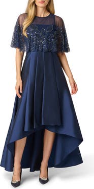 Adrianna Papell Beaded Cape Taffeta Gown