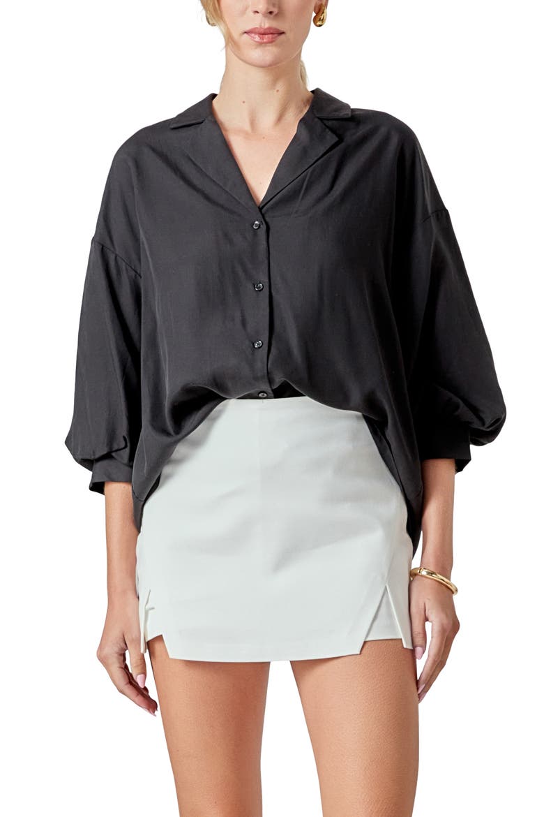 Blouson Sleeve Button-Up Shirt, Alternate, color, BLACK
