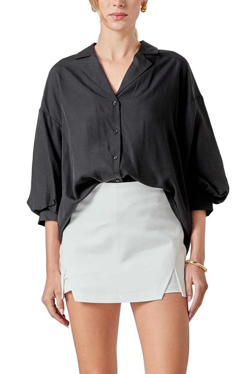 Endless Rose Blouson Sleeve Button-Up Shirt, Alternate, color, Black