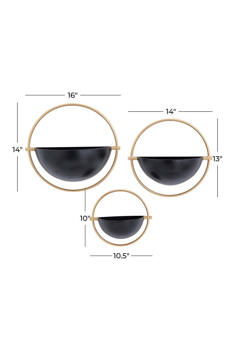 Black Metal Indoor Outdoor Geometric Wall Planter - Set of 3, Alternate, color, BLACK
