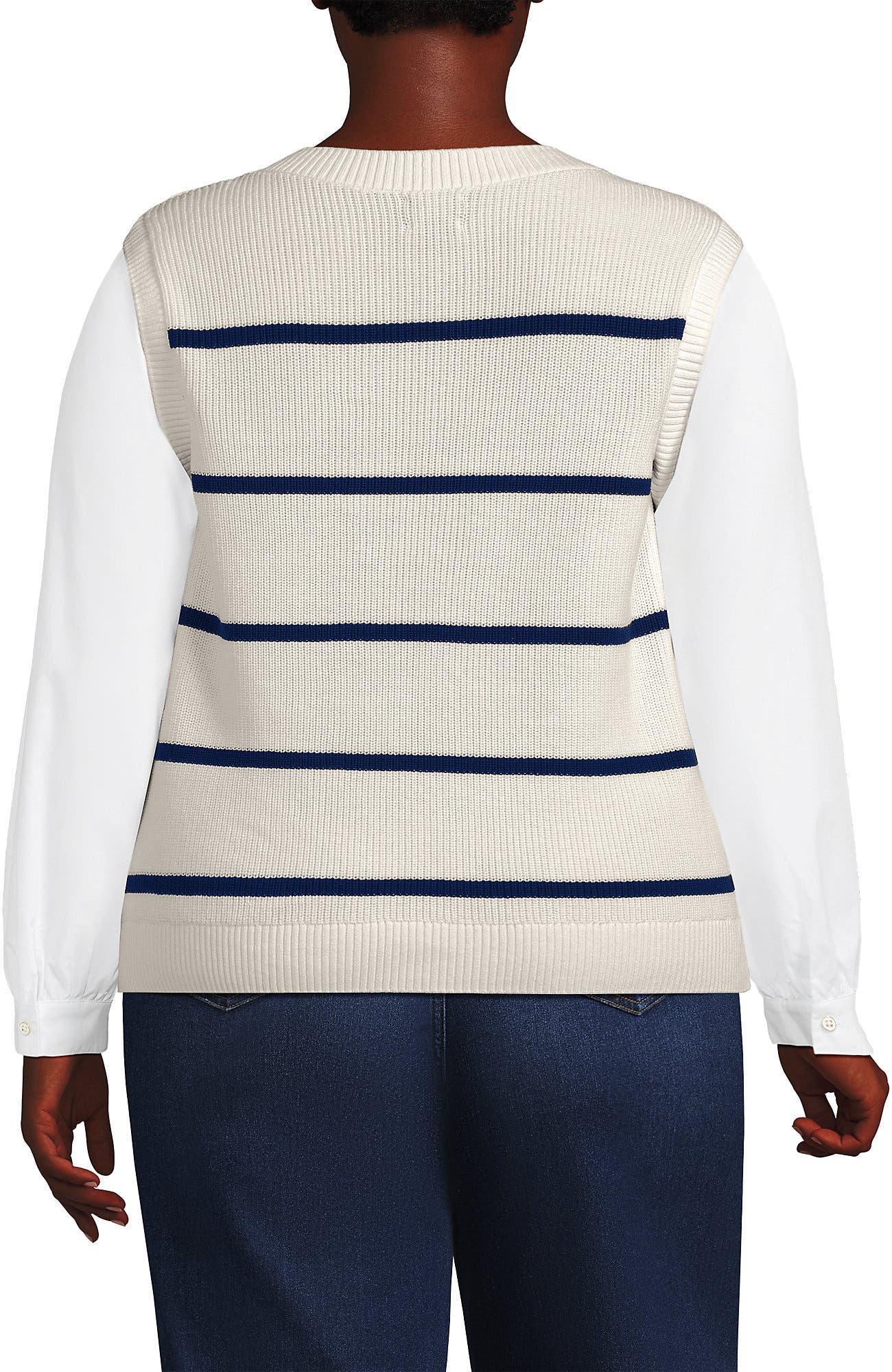 Plus Size Drifter Shaker Button Shoulder Sweater Vest with Poplin Sleeves - image 2