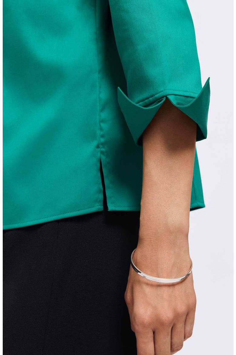 Edith Ruffle Button-Up Shirt, Alternate, color, EMERALD
