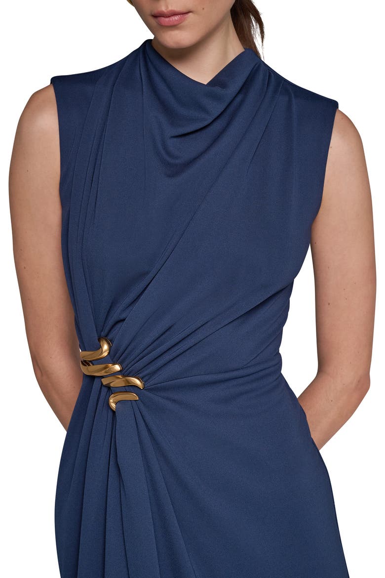 Sleeveless Drape Jersey Midi Sheath Dress, Alternate, color, NIGHT SKY