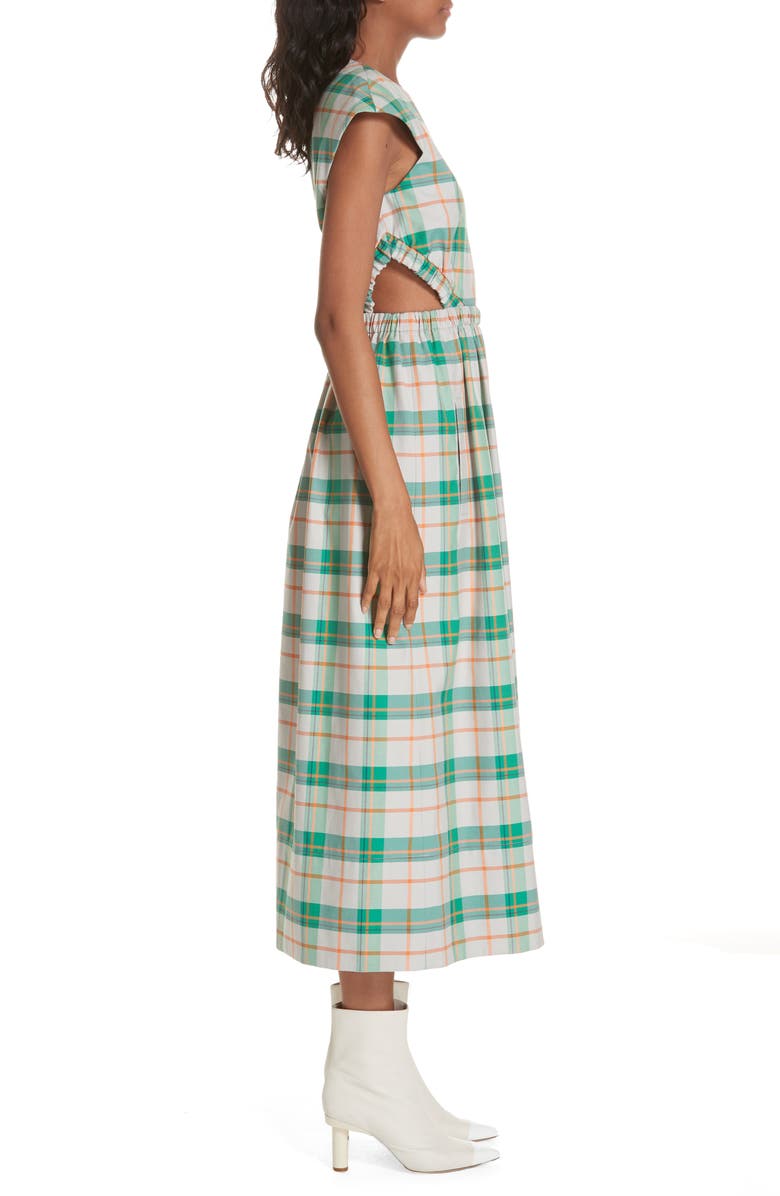 Tibi Hani Plaid Cutout Midi Dress, Alternate, color, 