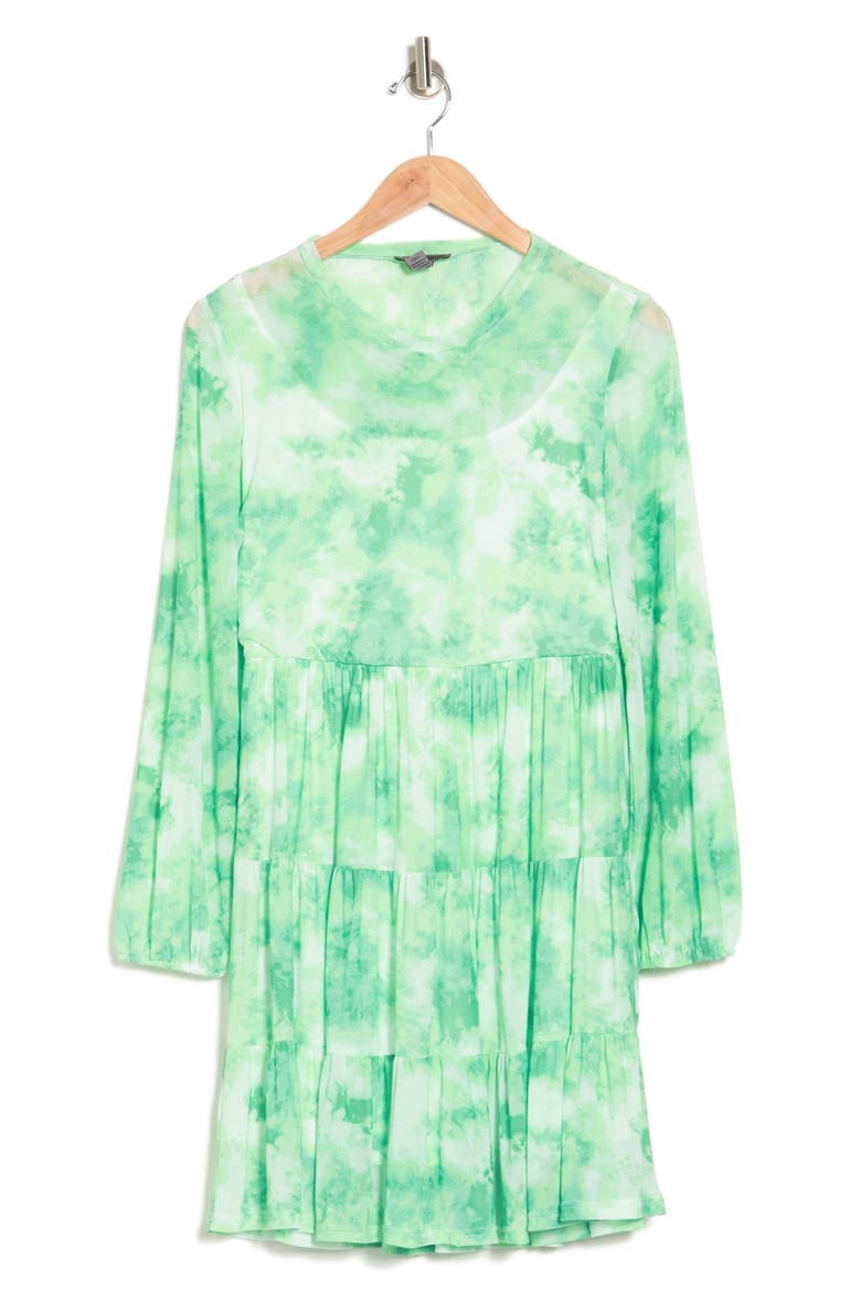 Catherine Long Sleeve Mesh Babydoll Dress, Alternate, color, SAGE TIE DYE