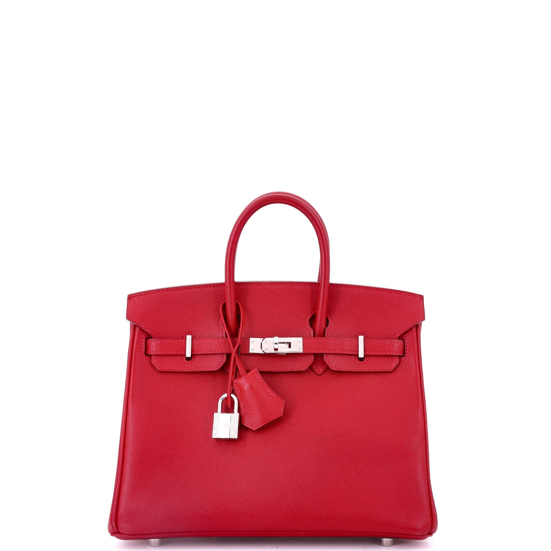 Pre-Owned Hermes Birkin Handbag Red Epsom with Palladium Hardware 25, Main, color, 