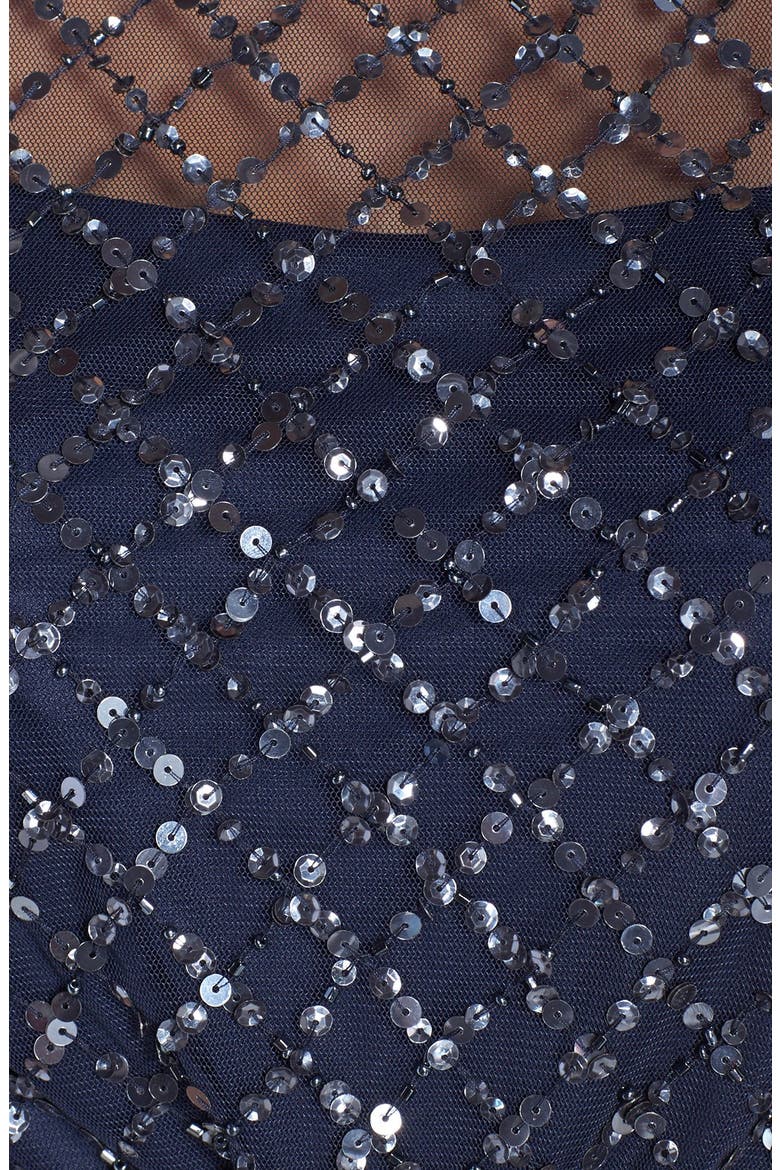 Beaded Mesh Gown, Alternate, color, NAVY