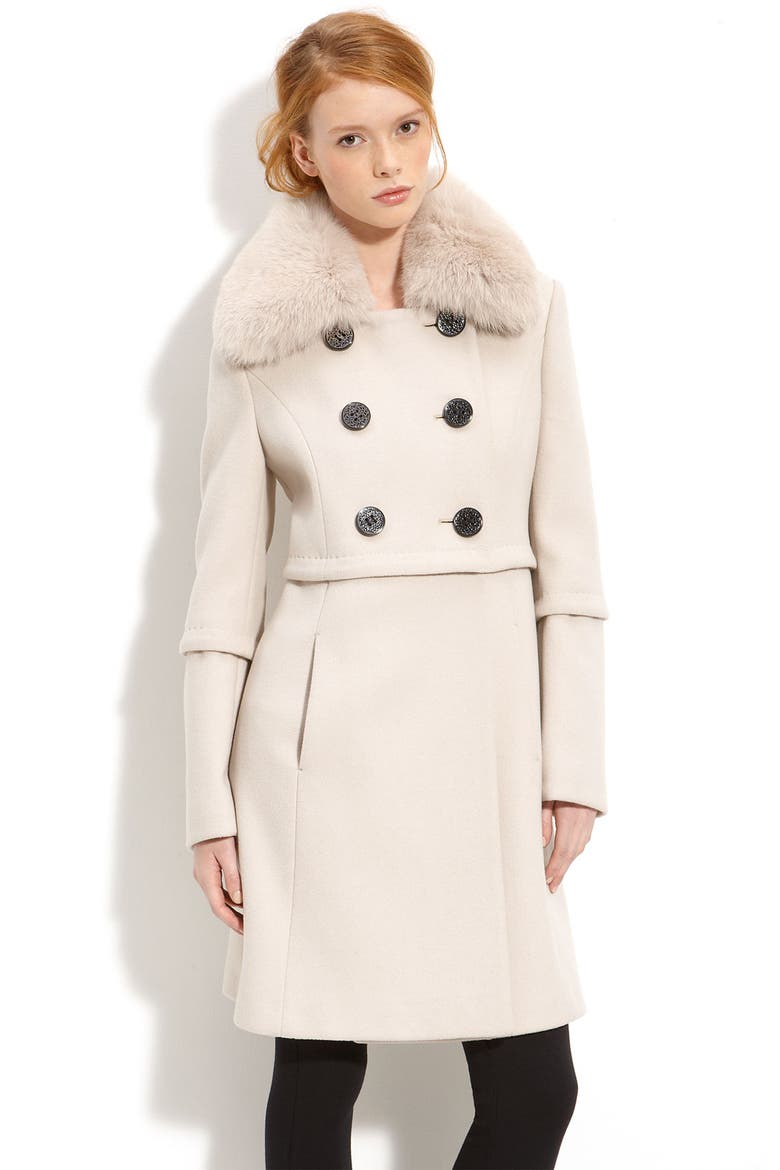 Wool Coat with Fox Fur Trim, Main, color, MACRAME