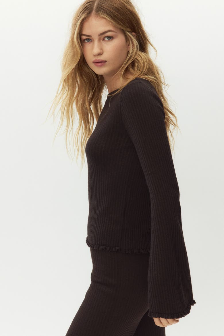 Rib-knit Linen-blend Top, Alternate, color, Dark brown