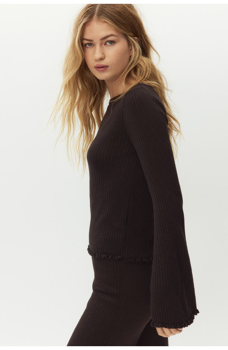 H&M Rib-knit Linen-blend Top, Alternate, color, Dark Brown