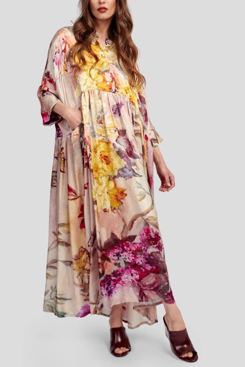Alembika Rose-colored  Flowers Oversized Satin Maxi In Multi