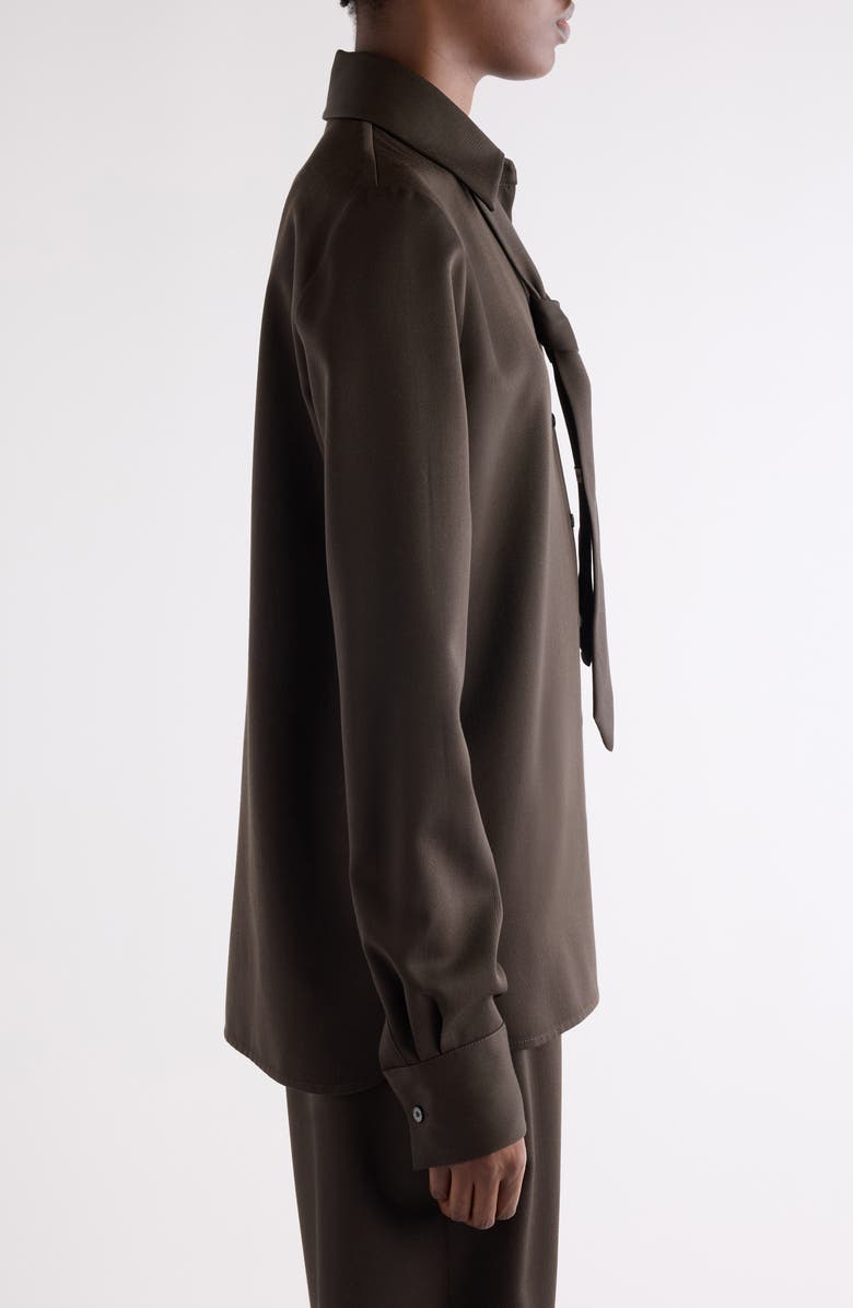 Acne Studios Som Tie Detail Wool Gabardine Button-Up Shirt, Alternate, color, Brown