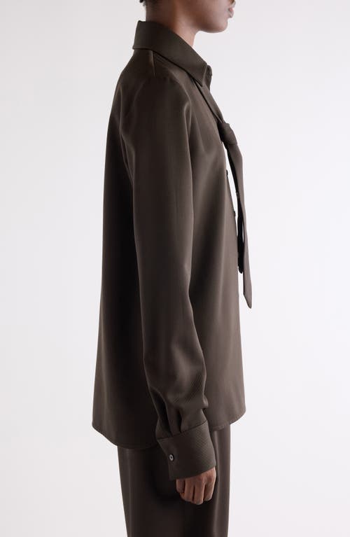 Acne Studios Som Tie Detail Wool Gabardine Button-up Shirt In Brown