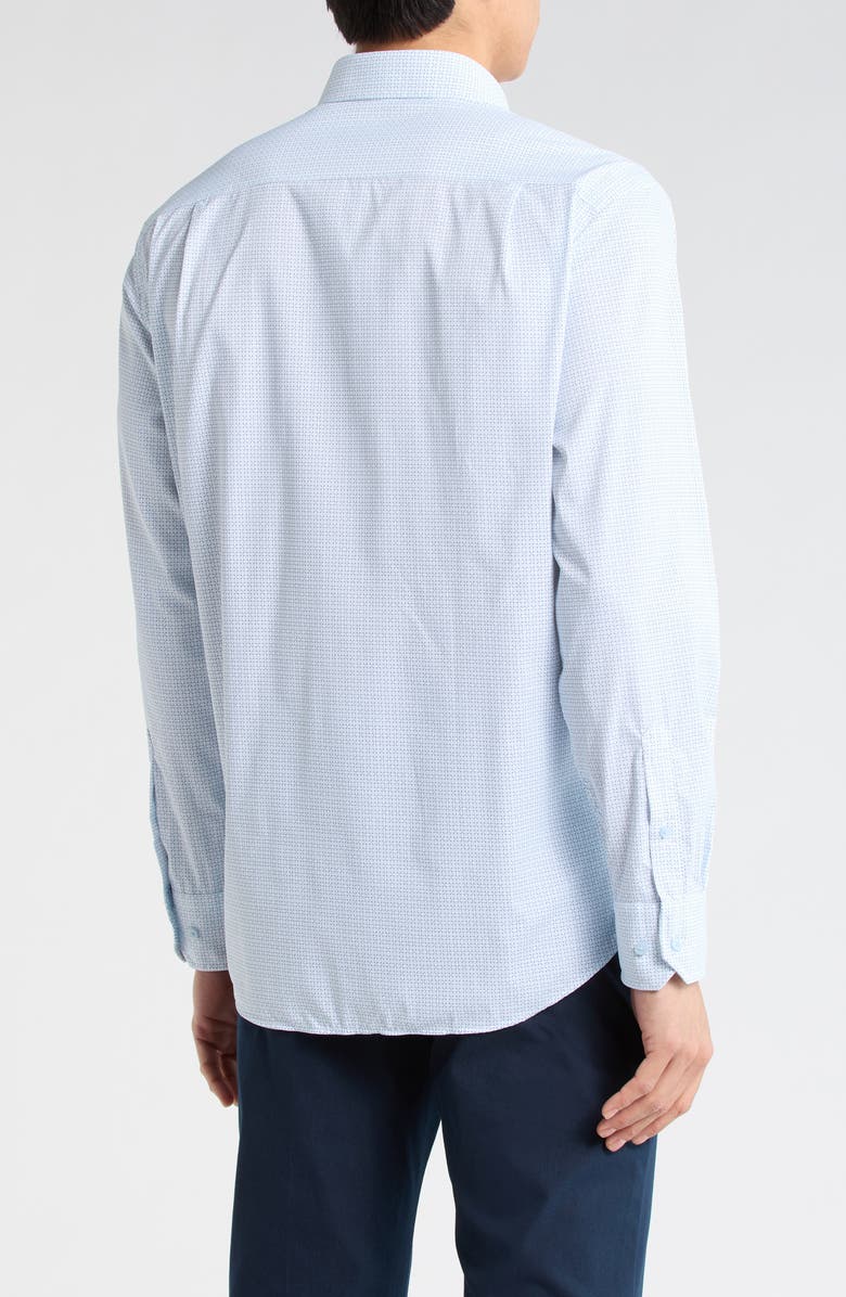 David Donahue Neat Print Performance Sport Shirt, Alternate, color, White/ Sky