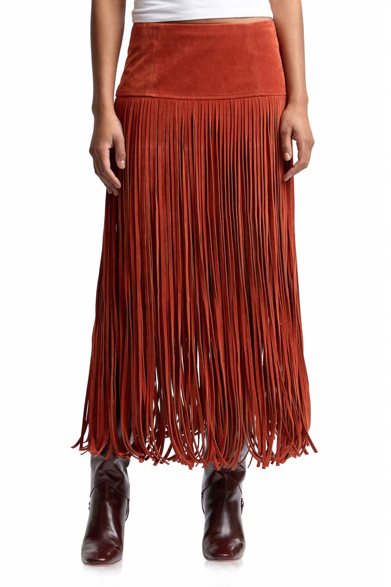 Fringe Maxi Skirt, Main, color, RED
