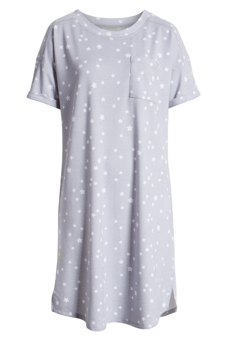 Short Sleeve Sweatshirt Dress, Alternate, color, GREY STARS PRINT
