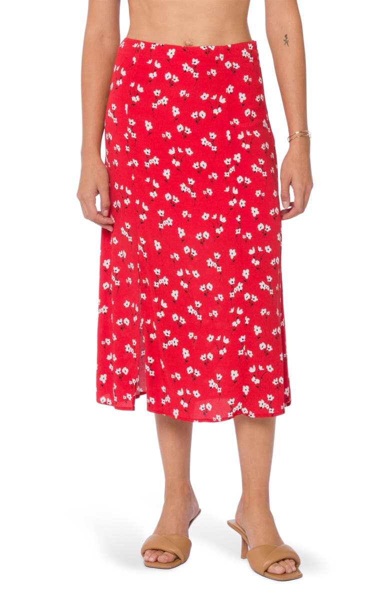 VELVET HEART Pull-On Floral Midi Skirt, Main, color, Red Poppy