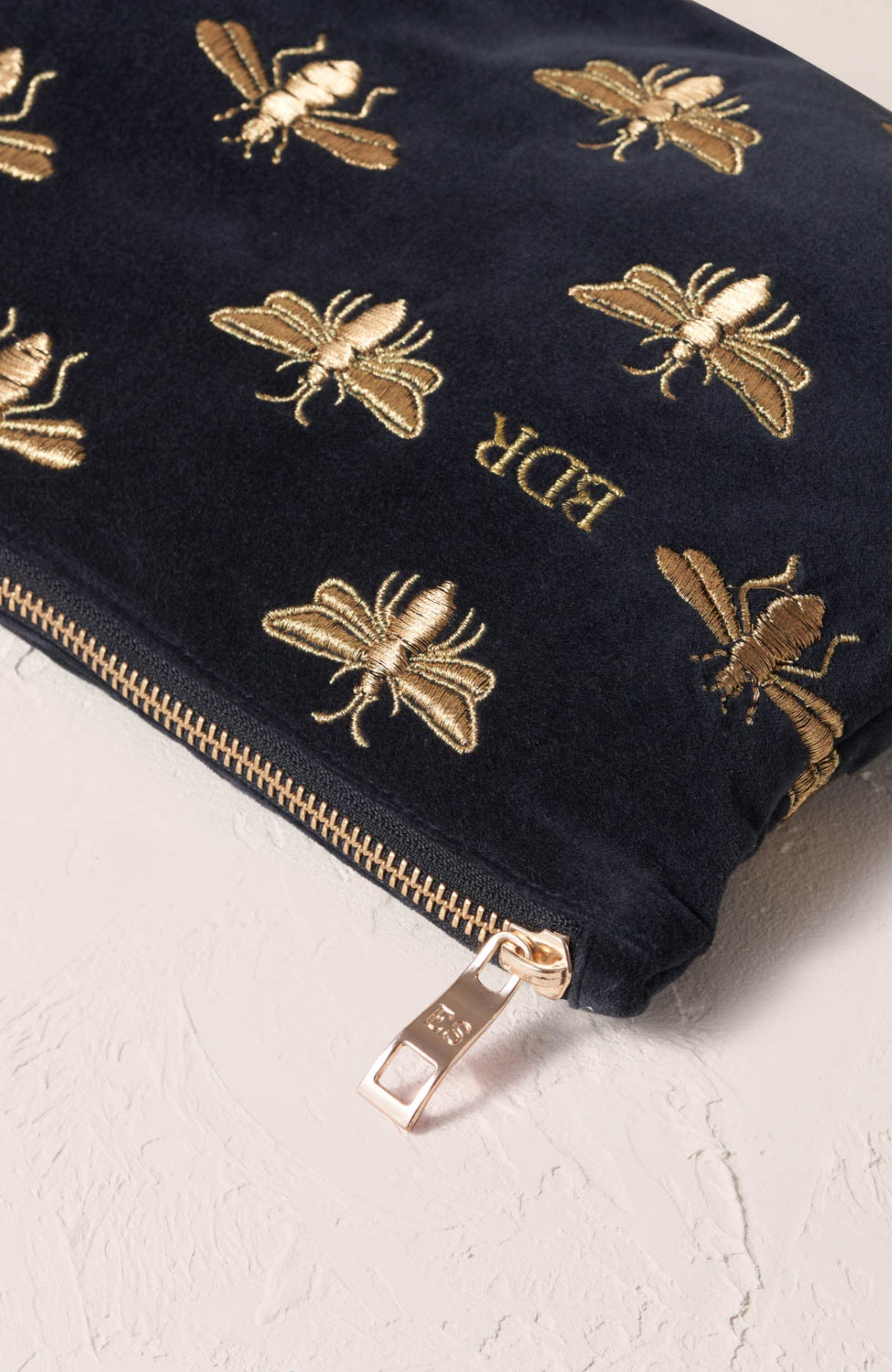 Elizabeth Scarlett Honey Bee Velvet Everyday Pouch, Alternate, color, Charcoal