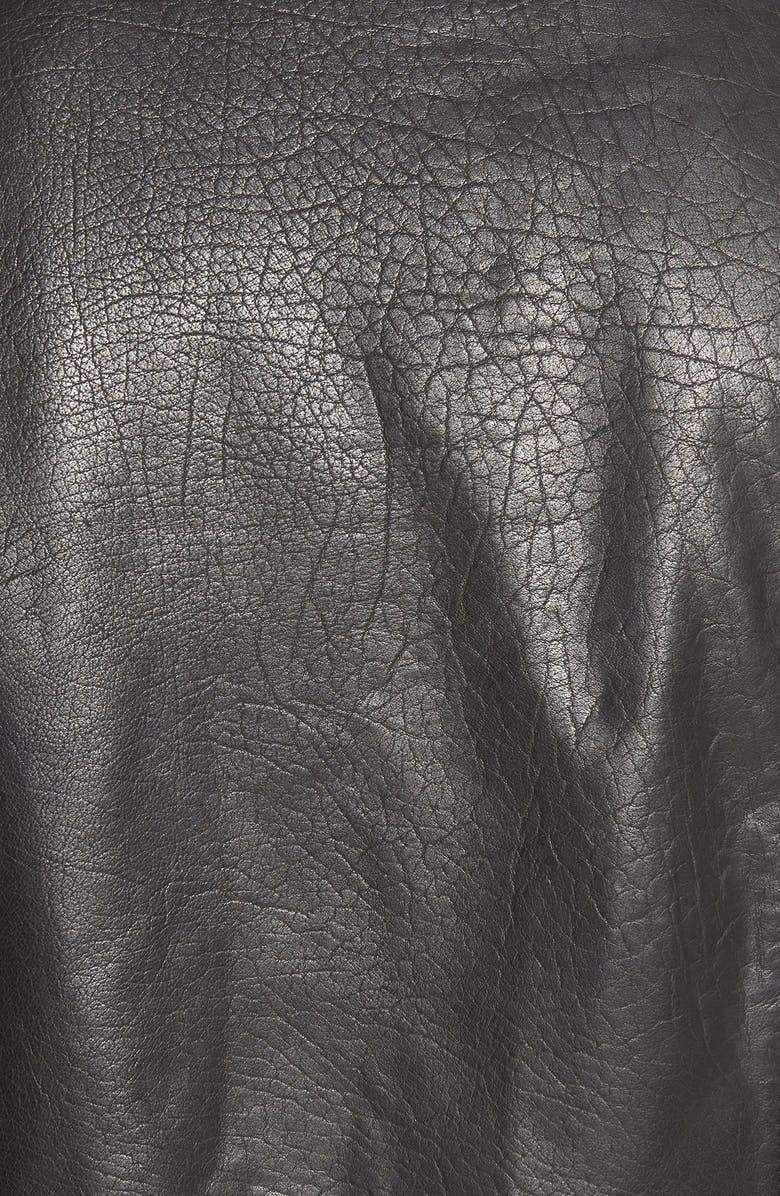 Topman Black Leather Collarless Biker Jacket, Alternate, color,