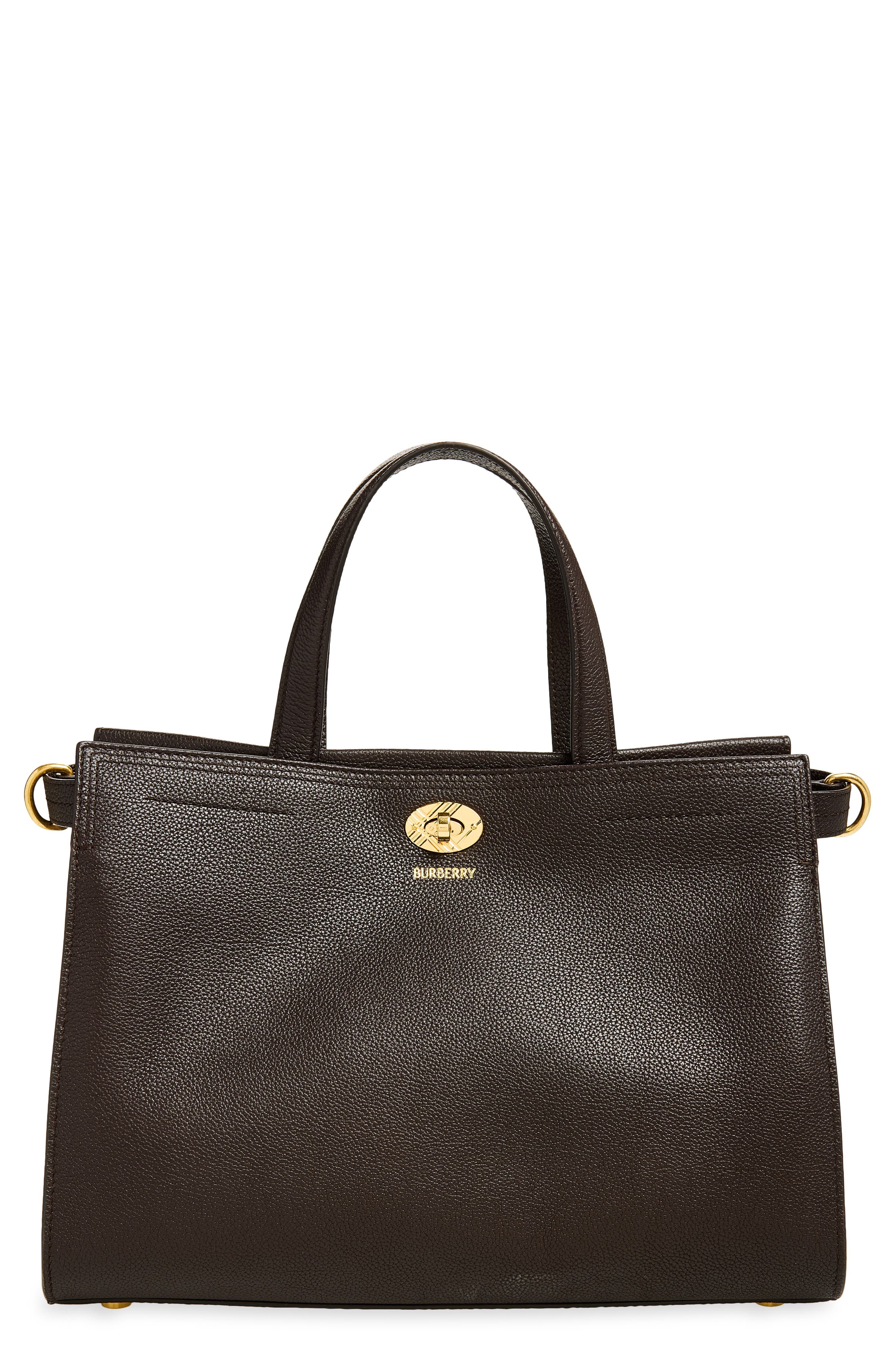 Small Cotswolds Check Canvas & Leather Tote, Main, color, CHOCOLATE BROWN