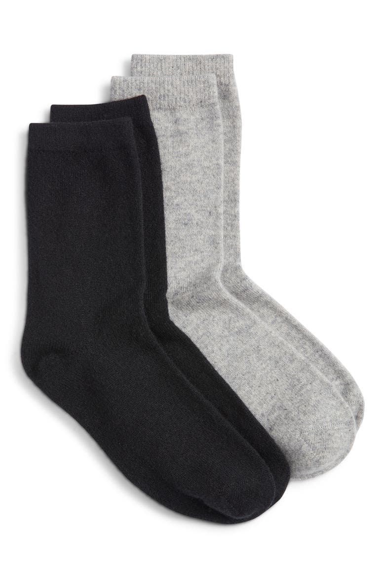 Assorted 2-Pack Cashmere Blend Crew Socks, Main, color, BLACK ROCK- GREY SILK HEATHER