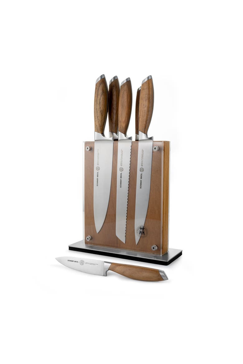 Bonded Teak 7-Piece Knife Block Set, Main, color, Brown