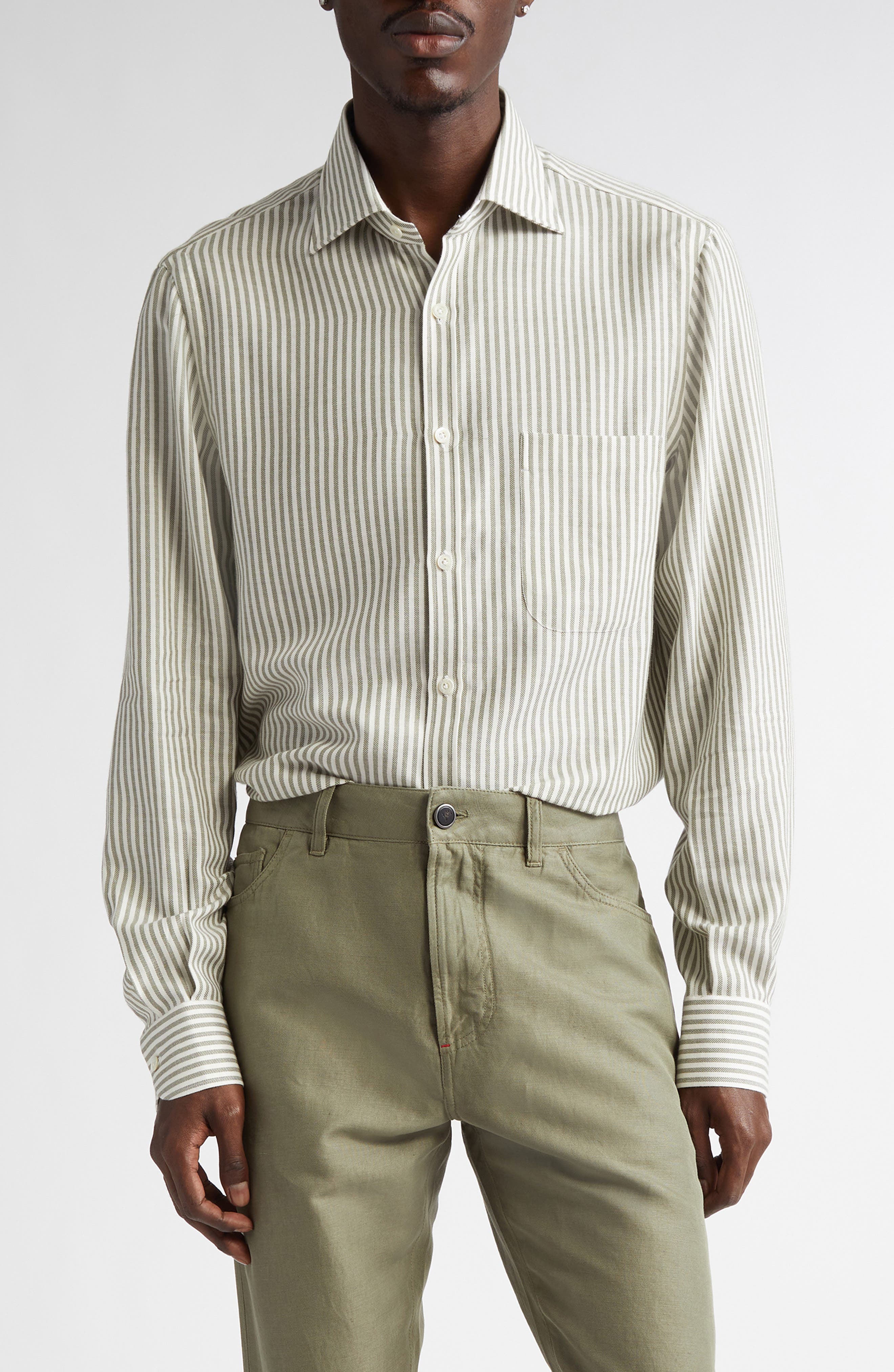 Stripe Cotton & Cashmere Button-Up Shirt