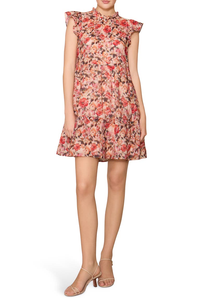 Floral Flutter Sleeve Tiered Dress, Alternate, color, IVORY MULTI