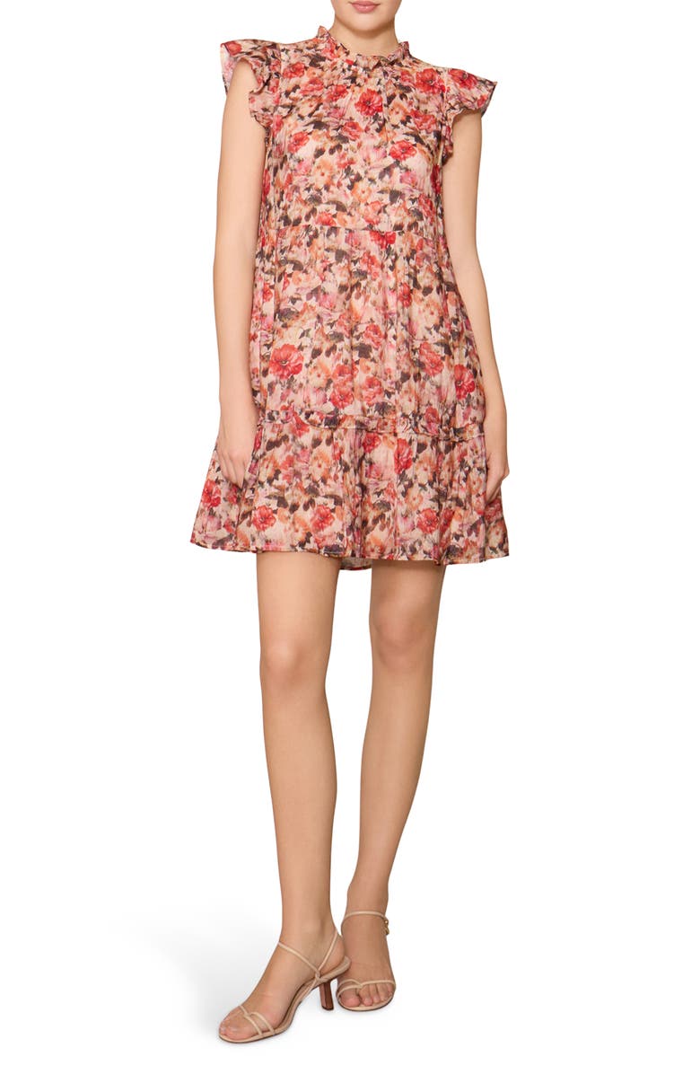 MELLODAY Floral Flutter Sleeve Tiered Dress, Alternate, color, Ivory Multi