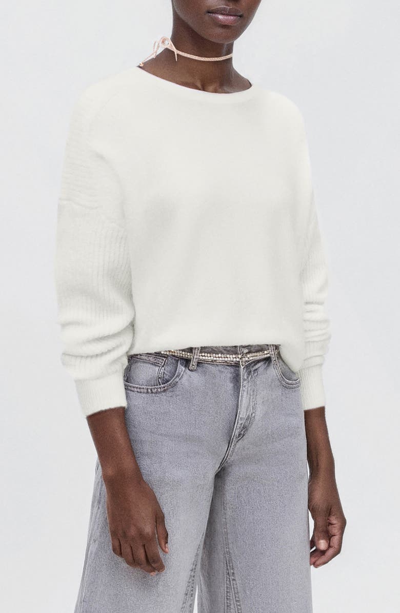 MANGO TEEN Crewneck Crop Sweater, Main, color, White