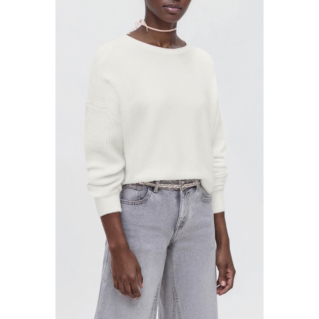 Mango Teen Crewneck Crop Sweater In White