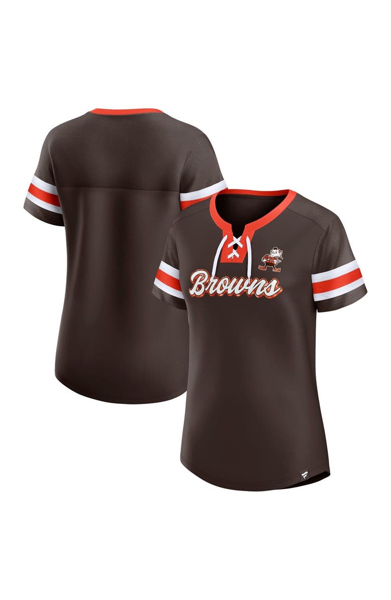 FANATICS Women's Fanatics Branded Brown Cleveland Browns Original State Lace-Up T-Shirt, Main, color, Brown