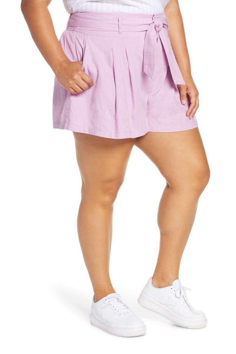 High Waist Linen Blend Shorts, Alternate, color, PINK BOUQUET